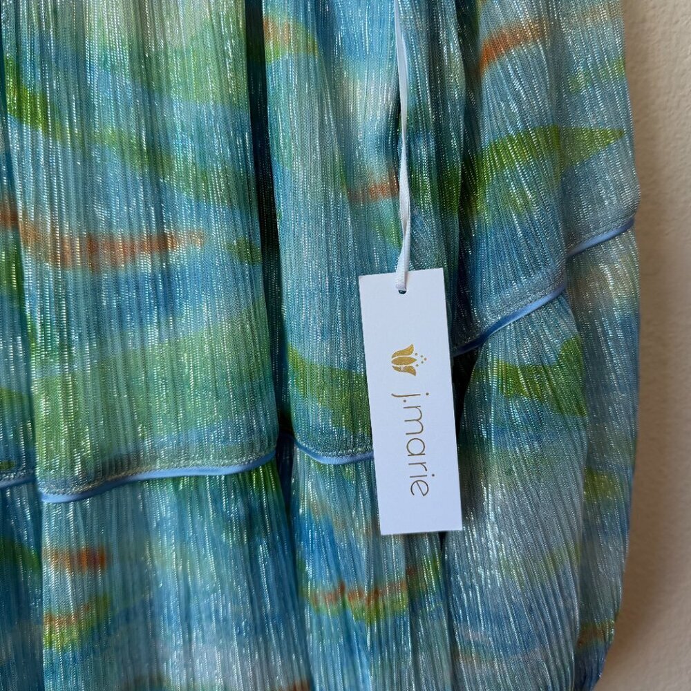NWT J.Marie Blue Green Metallic Abstract Tiered Mini Dress Size S - Picture 5 of 5